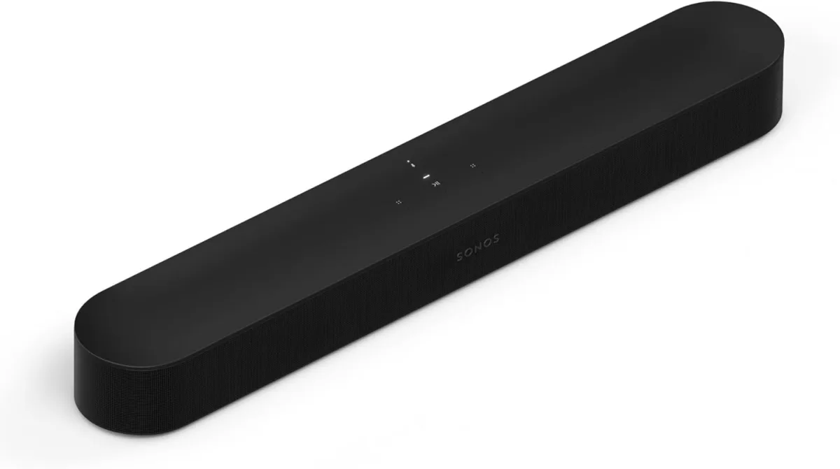 Sonos Beam Gen 2 compact Dolby Atmos soundbar shown straight-on on a white background
